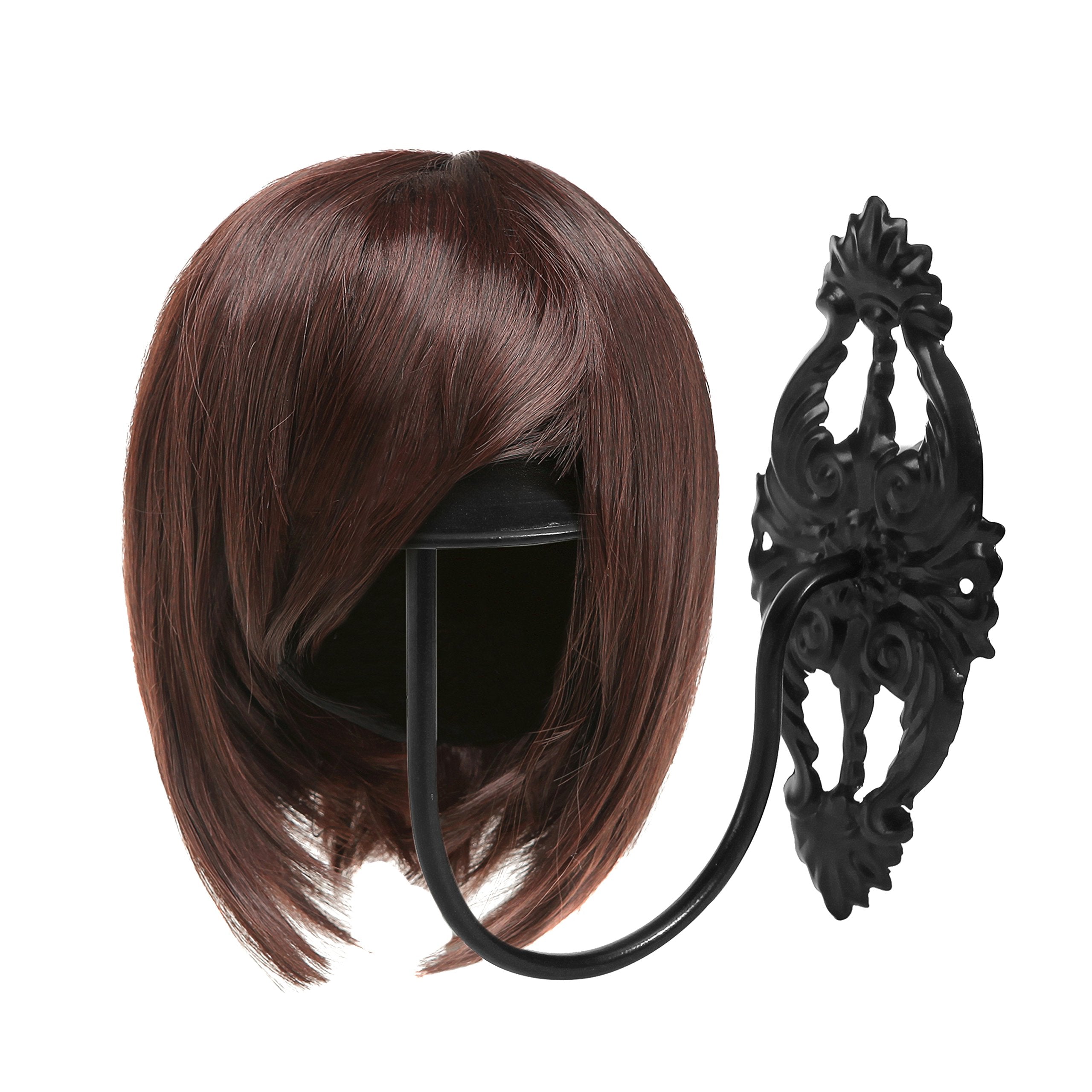 MyGift Set of 2 Wall-Mounted Black Metal Hat & Wig Display Racks